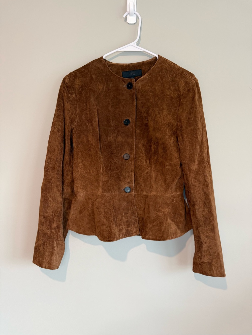 ZARA Flared Hem 100% Suede Leather Jacket in Whiskey Brown Size Small - Picture 2 of 14
